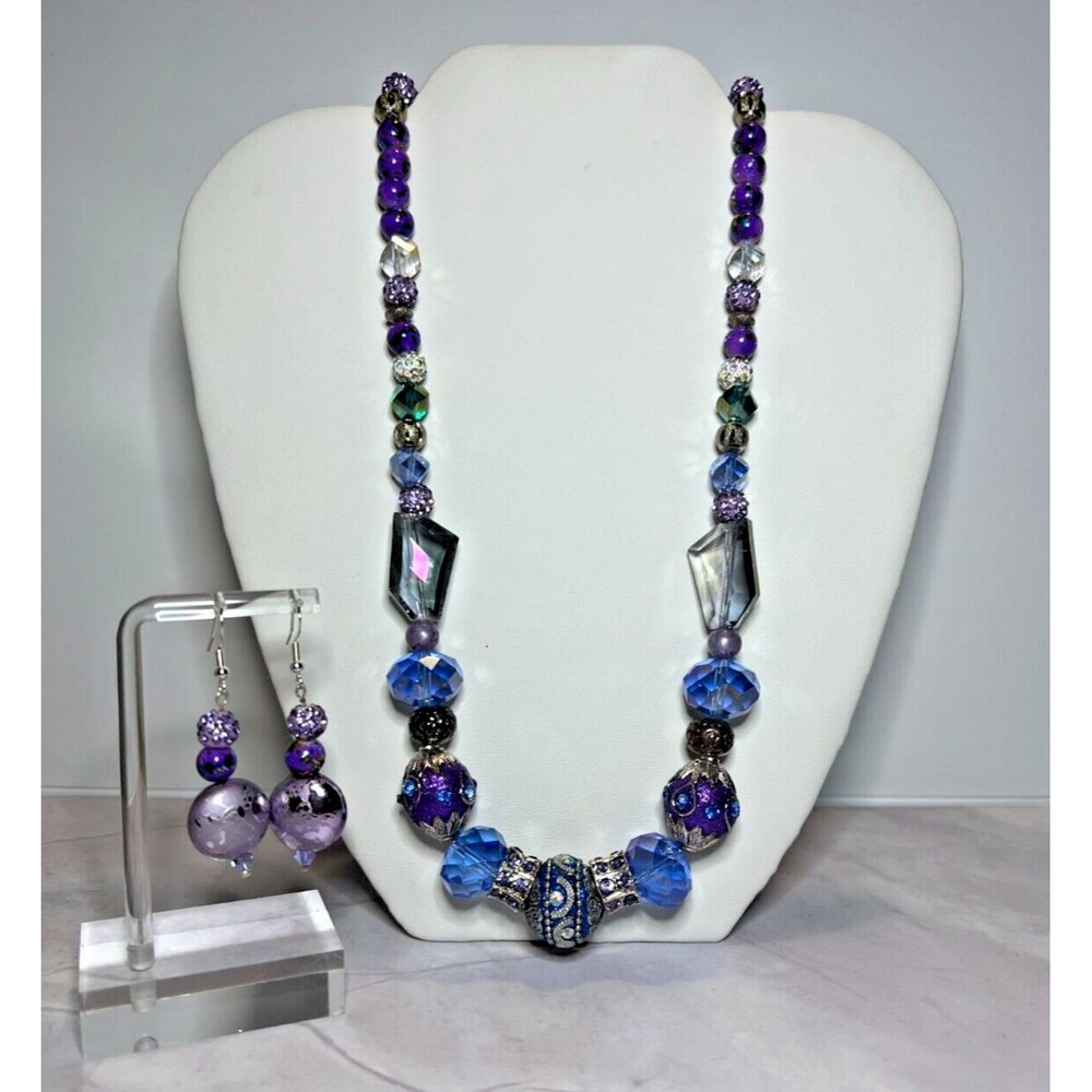 Multi-Colored Glass/ Swarovski Bead Necklace & Earring Set, (0126)